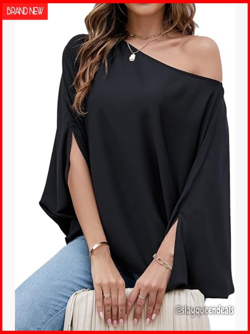 Off Shoulder Batwing Sleeve Chiffon Blouse Loose Fit Long Length